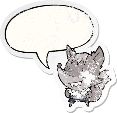 Konuşma balonu olan cadılar bayramı kurtadamı bir insan tarafından çizilmiş sıkıntılı eski bir çıkartma.