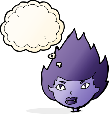 Bir insan tarafından çizilmiş düşünce balonlu vampir kafası.