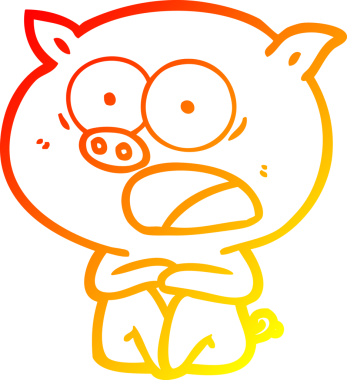 Bir insan tarafından çizilmiş, şok olmuş çizgi film domuzu çizimi.