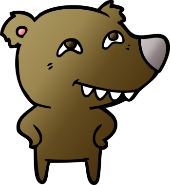 Bir insan tarafından çizilmiş dişleri gösteren çizgi film ayısı.