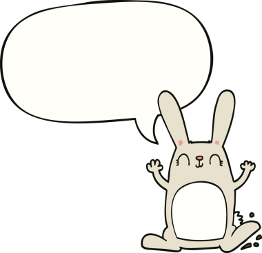 Bir insan tarafından çizilmiş konuşma balonlu çizgi film tavşanı.