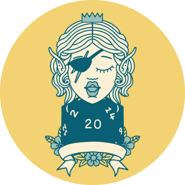 Bir insan tarafından çizilmiş doğal yirmi zarlı elf düzenbaz karakteri simgesi