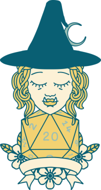 Retro Dövme Biçimi Bir insan tarafından çizilmiş doğal 20 zarlı yarı ork cadı karakteri