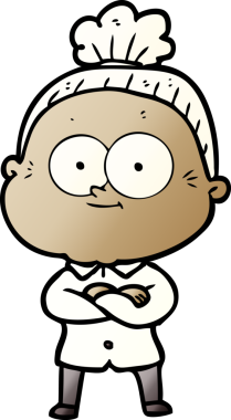 Bir insan tarafından çizilmiş mutlu yaşlı kadın çizgi filmi.