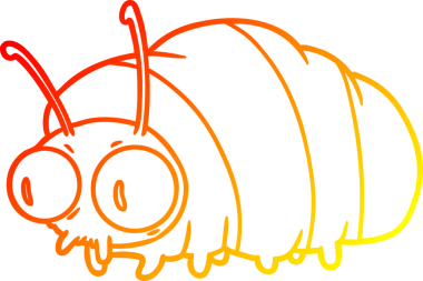 Bir insan tarafından çizilmiş komik bir karikatür böceğinin sıcak çizgi çizimi