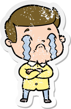 Bir insan tarafından çizilmiş ağlayan bir karikatürcünün sıkıntılı çıkartması.