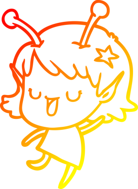 Bir insan tarafından çizilmiş mutlu bir uzaylı kız çizgi filminin çizimi.