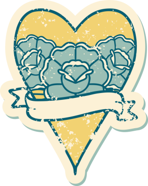 Bir insanın çizdiği çiçekli kalp ve pankartın sembolik dövmeli resmi.