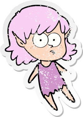 Bir insan tarafından çizilmiş karikatür elf kızının sıkıntılı çıkartması.