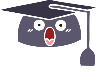 Bir insanın çizdiği mezuniyet şapkasının düz renkli retro karikatürü.