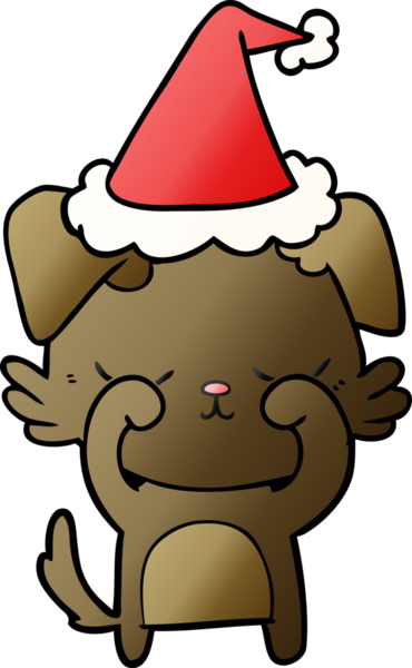 Bir insan tarafından çizilmiş Noel Baba şapkası takan bir köpeğin gradyan çizimi.