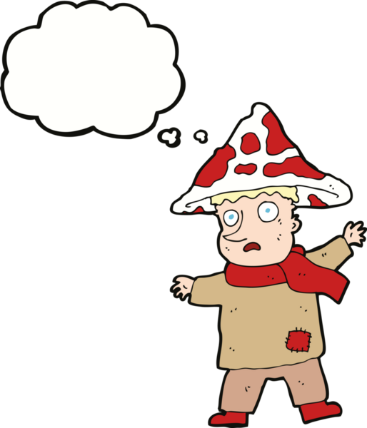 Bir insan tarafından çizilmiş düşünce balonlu sihirli mantar adam.
