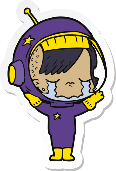 Bir insan tarafından çizilmiş, ağlayan astronot bir kızın çıkartması.