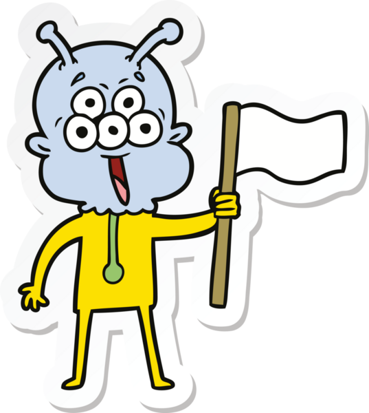 Bir insan tarafından çizilmiş mutlu bir uzaylı çizgi filminin çıkartması.