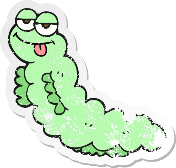 Bir insan tarafından çizilmiş bir tırtılın gerilmiş çıkartması.