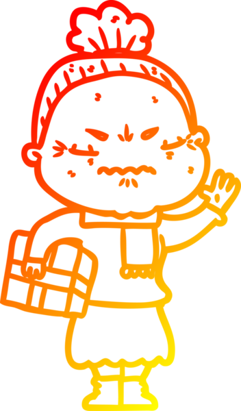 Bir insan tarafından çizilmiş, karikatür çizen yaşlı bir kadın.