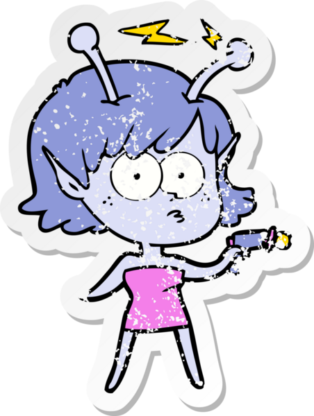 Bir insan tarafından çizilmiş uzaylı bir kızın sıkıntılı çıkartması.