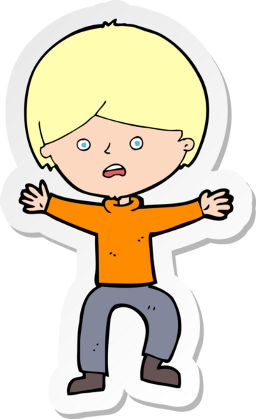 Bir insan tarafından çizilen panikleyen bir çizgi film çocuğunun çıkartması.