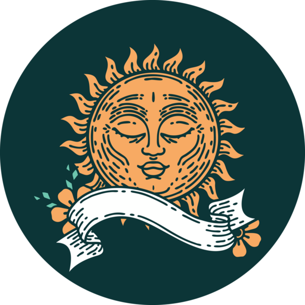 Bir insan tarafından çizilmiş güneş pankartıyla dövme biçimi simgesi