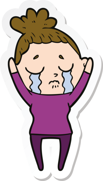 Bir insan tarafından çizilmiş ağlayan bir karikatür çıkartması.