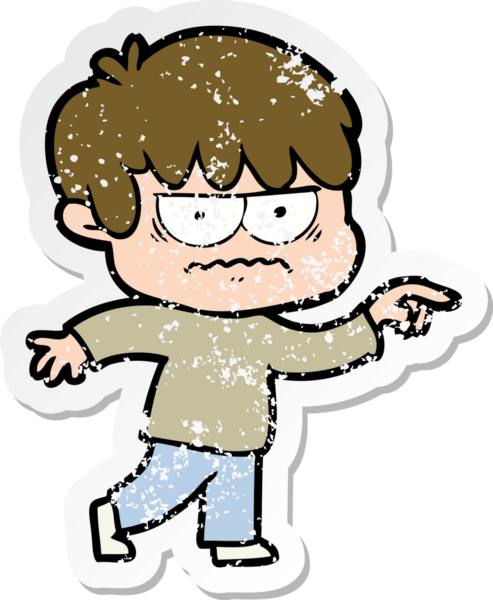 Bir insan tarafından çizilmiş kızgın bir çizgi film çocuğunun sıkıntılı çıkartması.