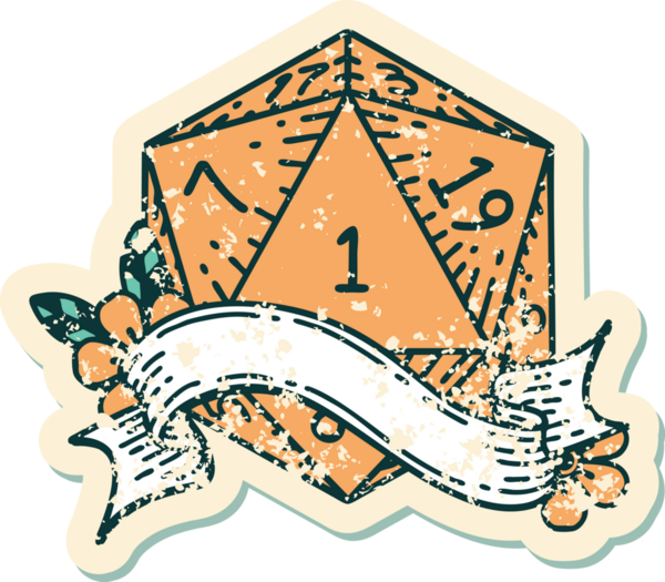 Retro Dövme Biçimi Doğal Bir d20 zar bir insan tarafından çizildi