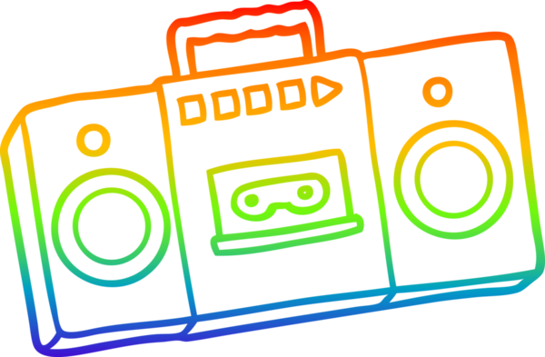 gökkuşağı gradyan çizgi çizimi bir insan tarafından çizilmiş retro kaset çalar