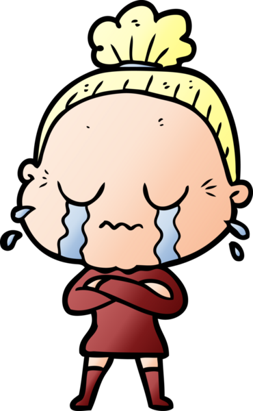 Bir insan tarafından çizilmiş ağlayan yaşlı kadın çizgi filmi.