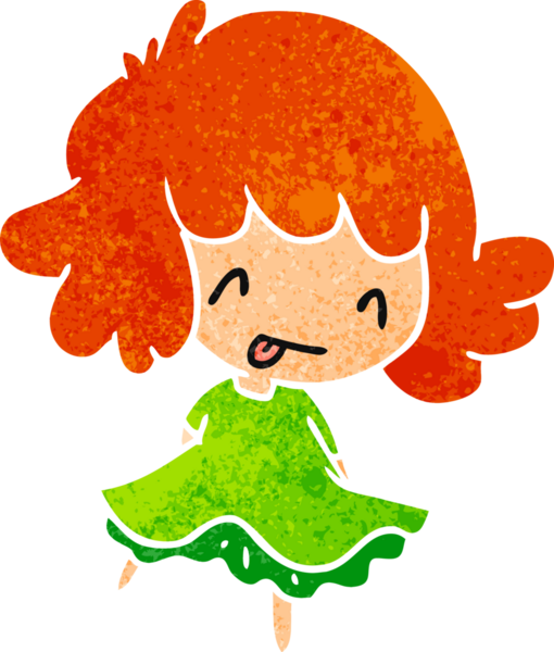 Bir insan tarafından çizilmiş sevimli bir kawai kızının eski çizgi film çizimi.