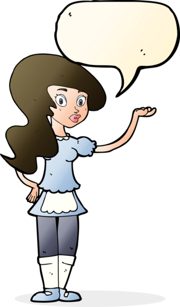 Bir insan tarafından çizilmiş konuşma balonu olan çizgi film garsonu.