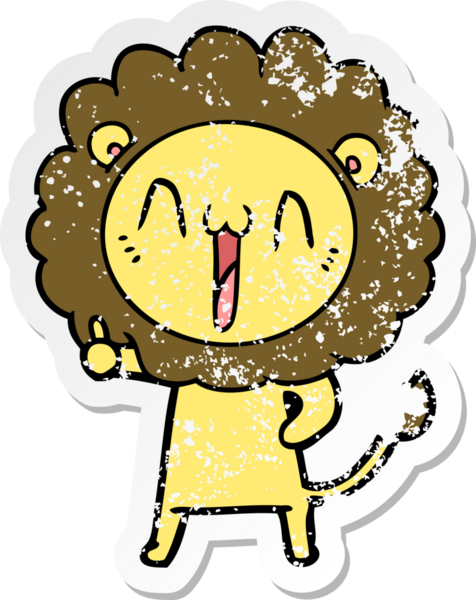 Bir insan tarafından çizilmiş mutlu çizgi film aslanının sıkıntılı çıkartması.