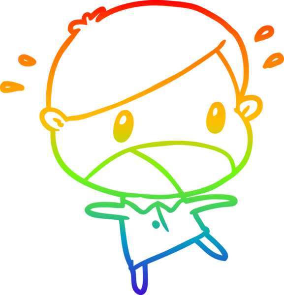 Gökkuşağı gradyanı çizimi. Bir insan tarafından çizilmiş sevimli, şok olmuş bir adamın çizimi.