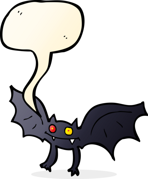 Bir insan tarafından çizilmiş konuşma balonlu vampir yarasa çizgi filmi.