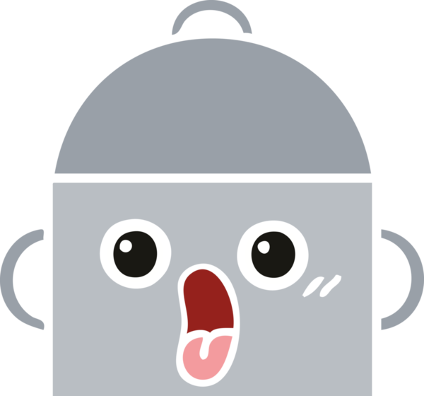 Bir insan tarafından çizilmiş yemek tenceresinin düz renkli retro karikatürü