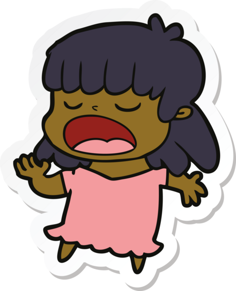 Bir insan tarafından çizilmiş yüksek sesle konuşan bir karikatür kadının çıkartması.