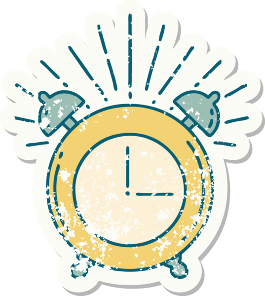 Bir insan tarafından çizilmiş eski bir dövme stili çalar saat etiketi.