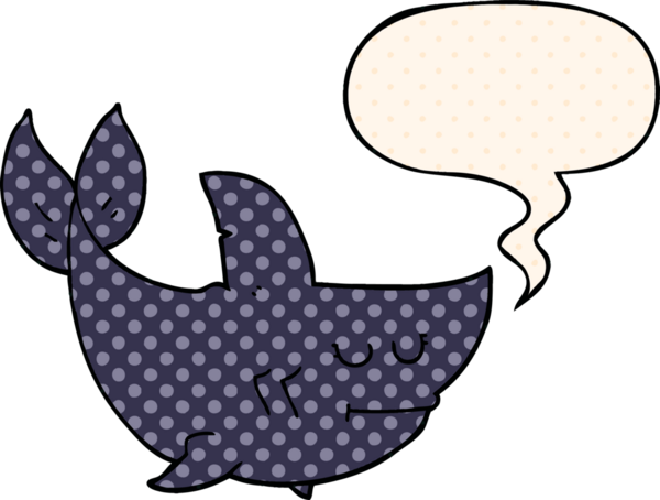 Bir insan tarafından çizilmiş çizgi roman tarzında konuşma balonu olan çizgi film köpekbalığı.