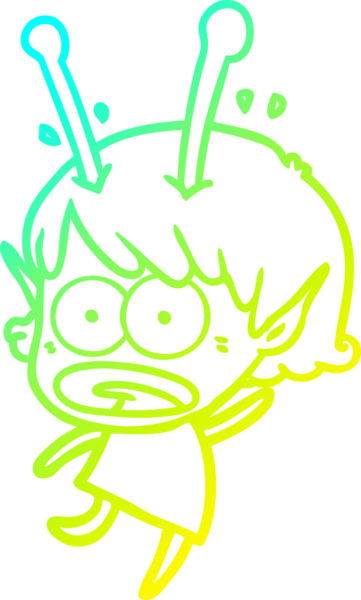 Bir çizgi film karakteri, bir insan tarafından çizilmiş soğuk gradyan çizimi.