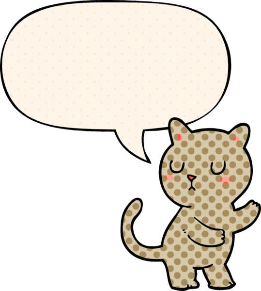 Çizgi roman tarzında konuşma balonu olan çizgi film kedisi bir insan tarafından çizildi.