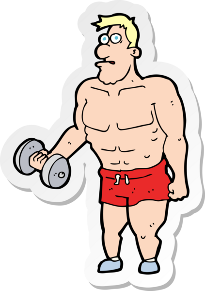 Bir insan tarafından çizilmiş ağırlık kaldıran bir çizgi film karakterinin çıkartması.