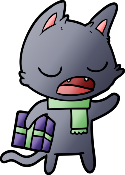 Bir insan tarafından çizilmiş konuşan kedi çizgi filmi.