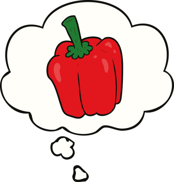 Bir insan tarafından çizilmiş düşünce balonlu karikatür biberi.