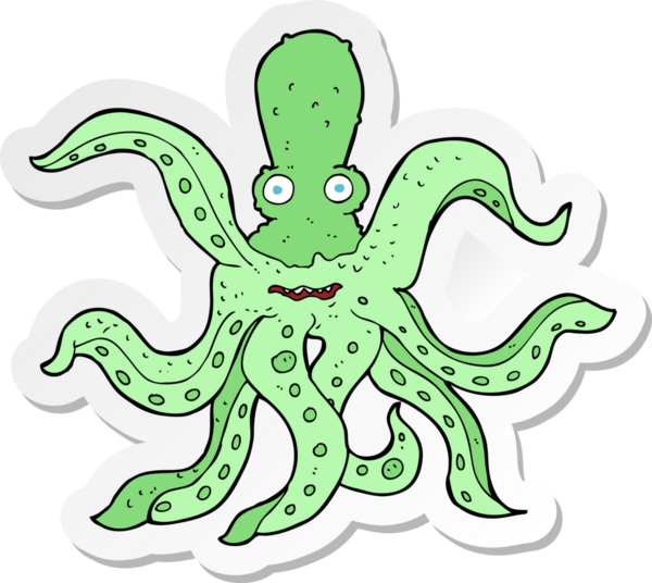 Bir insan tarafından çizilmiş dev ahtapotun çıkartması.