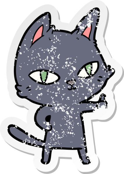 Bir insan tarafından çizilmiş karikatür kedisinin sıkıntılı çıkartması.