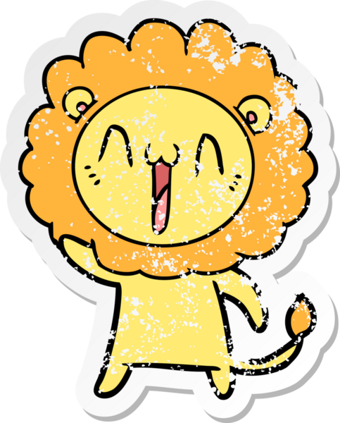 Bir insan tarafından çizilmiş mutlu çizgi film aslanının sıkıntılı çıkartması.