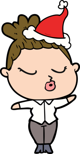 Bir insan tarafından çizilmiş Noel Baba şapkası giyen sakin bir kadının el çizimi.