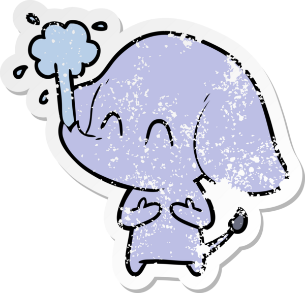 Bir insan tarafından çizilmiş su püskürten şirin bir filin sıkıntılı çıkartması.