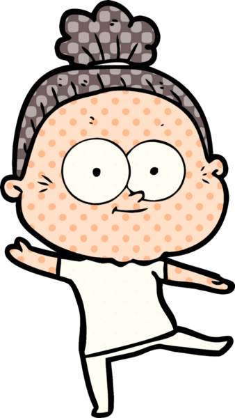 Bir insan tarafından çizilmiş mutlu yaşlı kadın çizgi filmi.