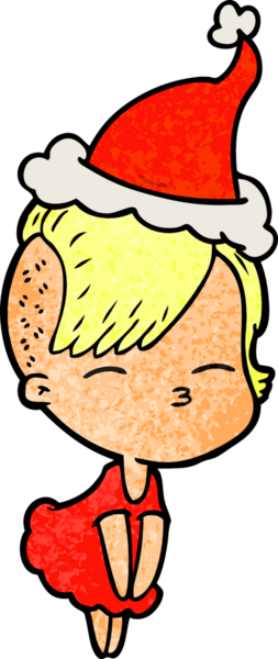 Bir insan tarafından çizilmiş Noel Baba şapkası giyen şaşı bir kızın el çizimi karikatürü.