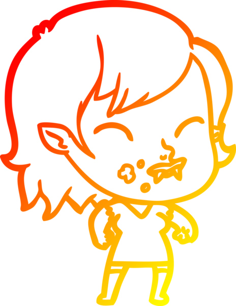 Bir insan tarafından çizilmiş yanağında kan olan vampir bir kızın çizgi film çizimi.